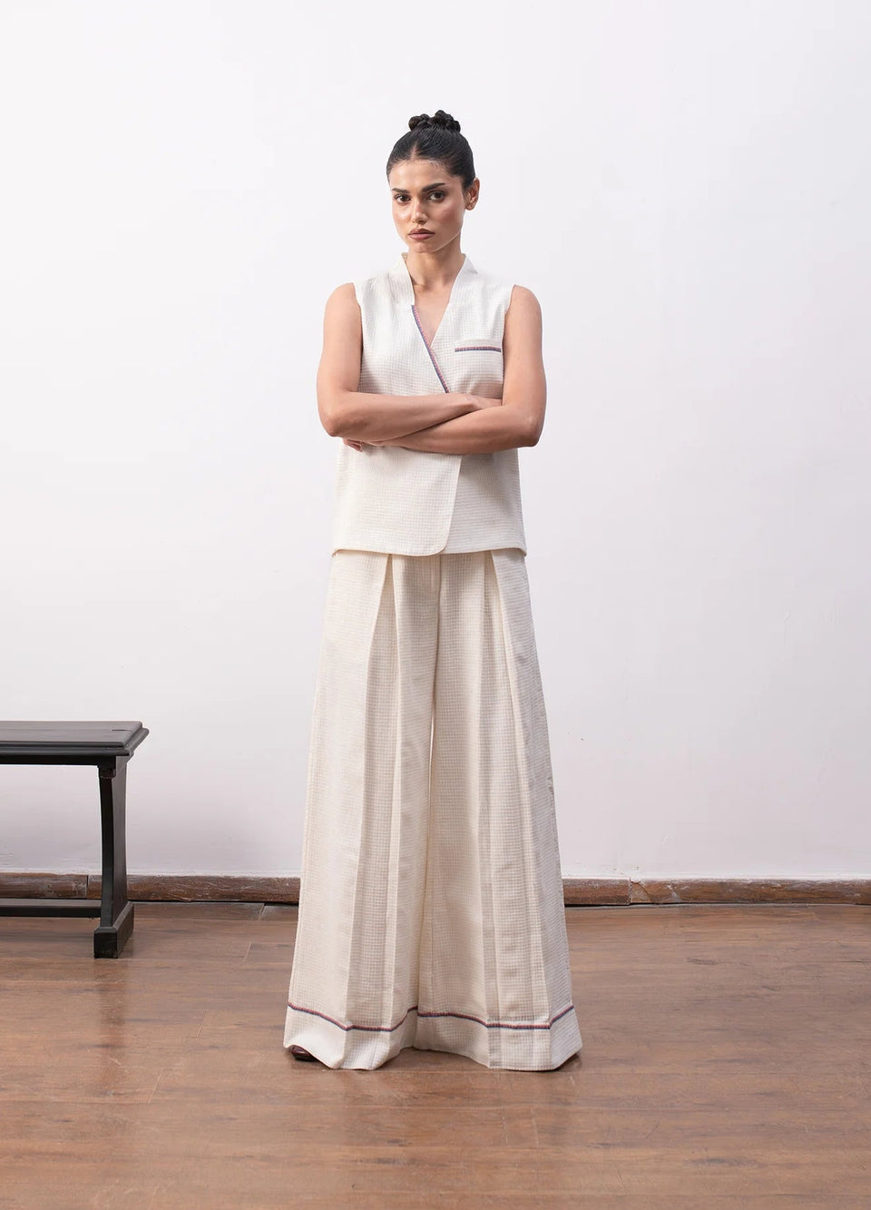 White co-ord with sleeveless top and trousers - Hiranya