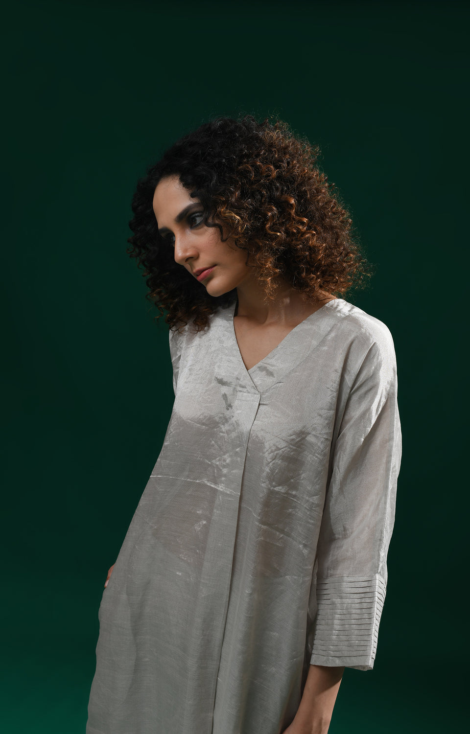 Silver handwoven tissue kaftan co-ord set for women - Hiranya