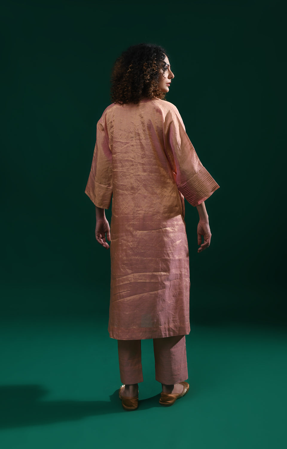 Pink handwoven tissue kaftan co-ord set for women - Hiranya