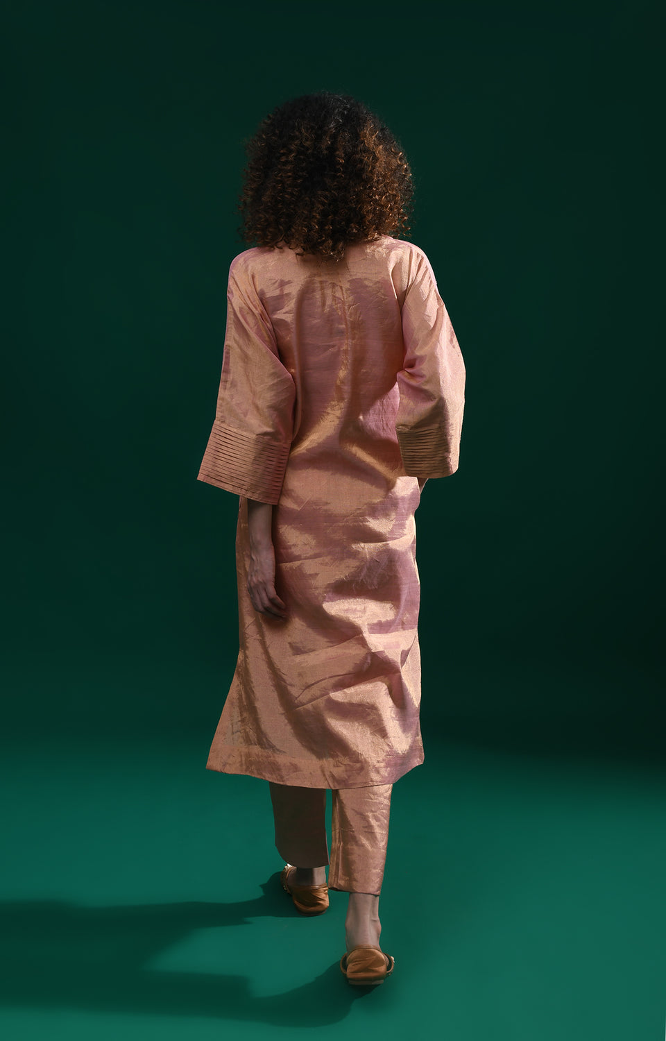 Pink handwoven tissue kaftan co-ord set for women - Hiranya