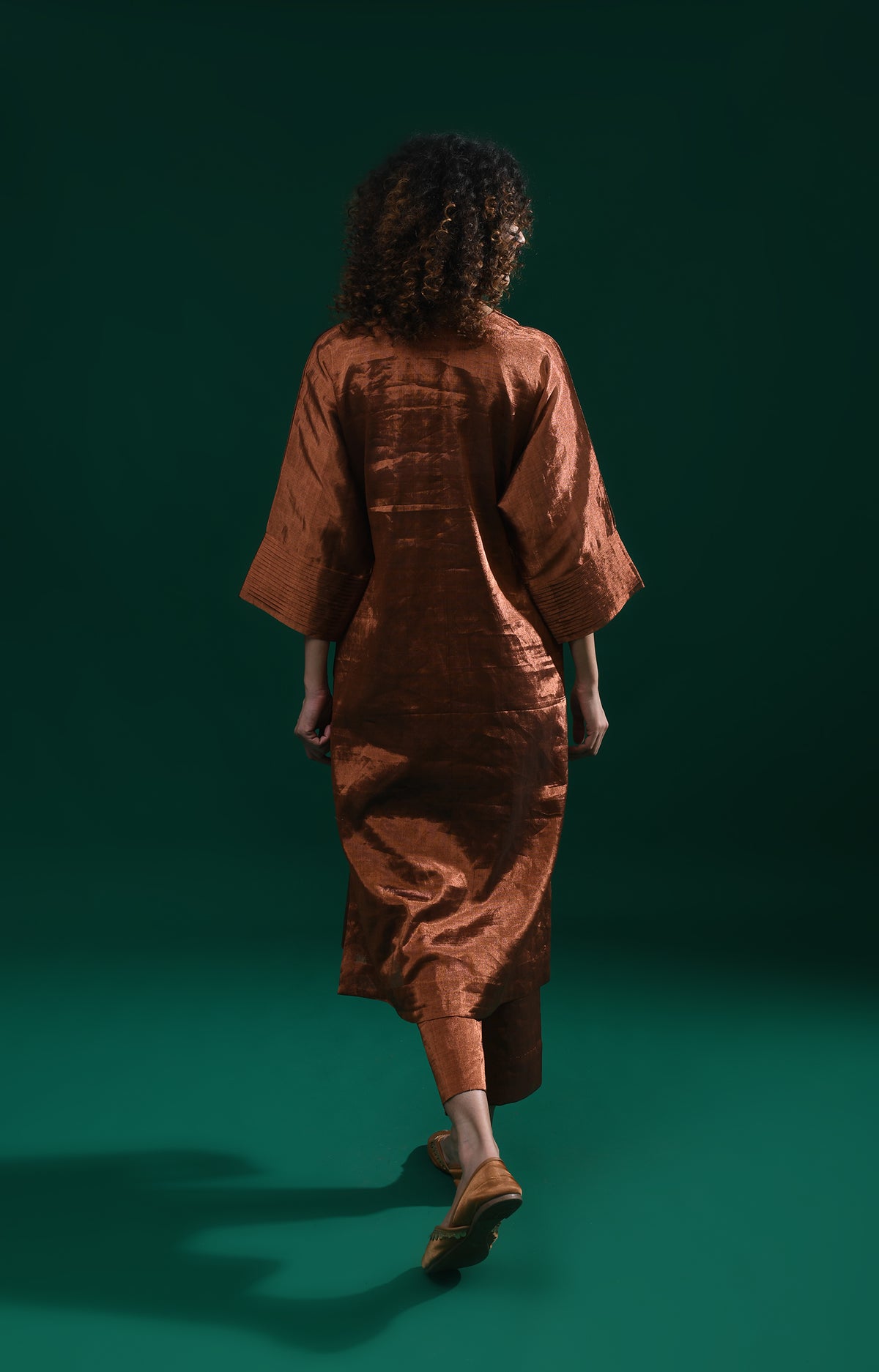 Copper handwoven tissue kaftan co-ord set for women - Hiranya