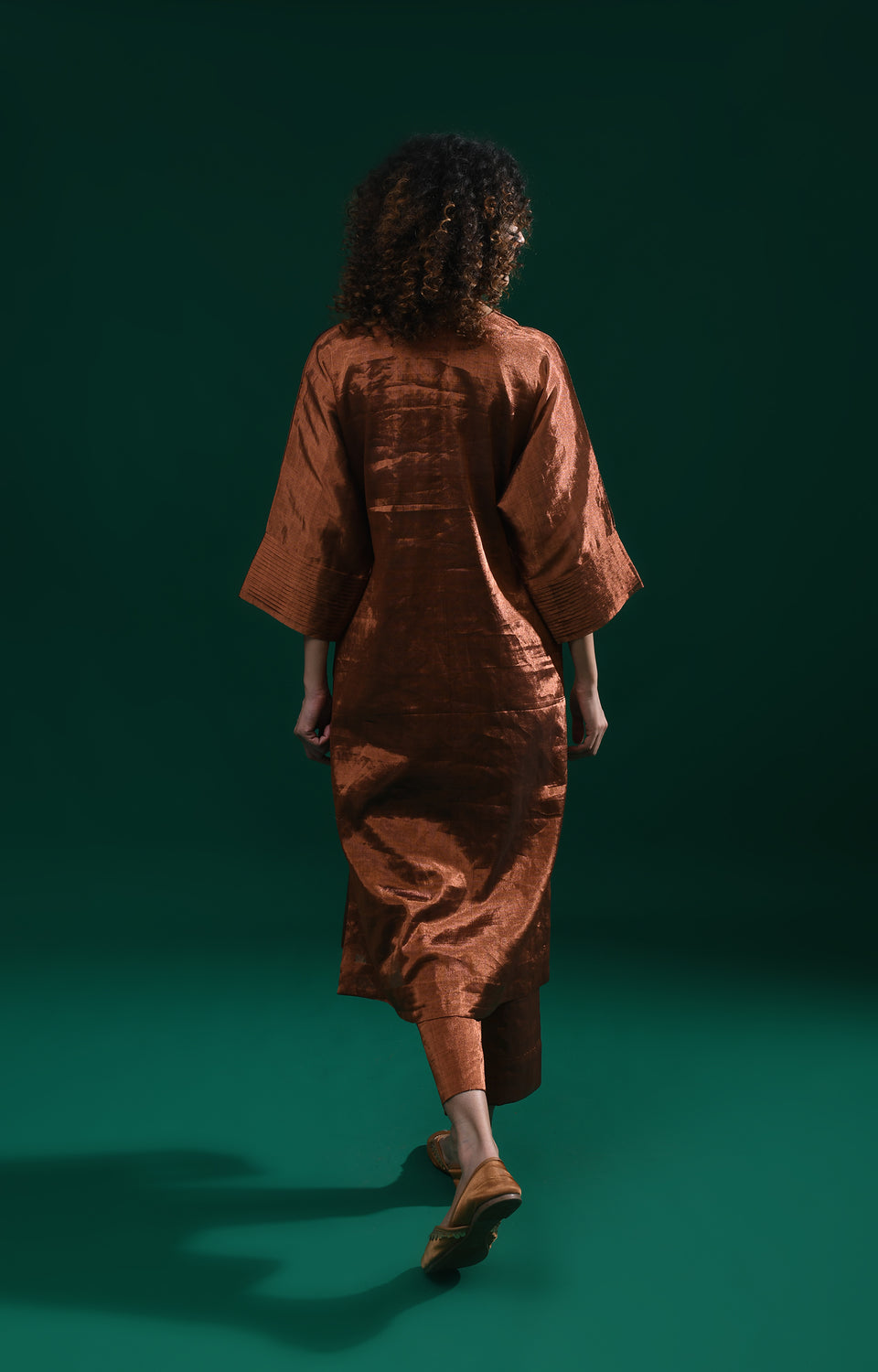 Copper handwoven tissue kaftan co-ord set for women - Hiranya