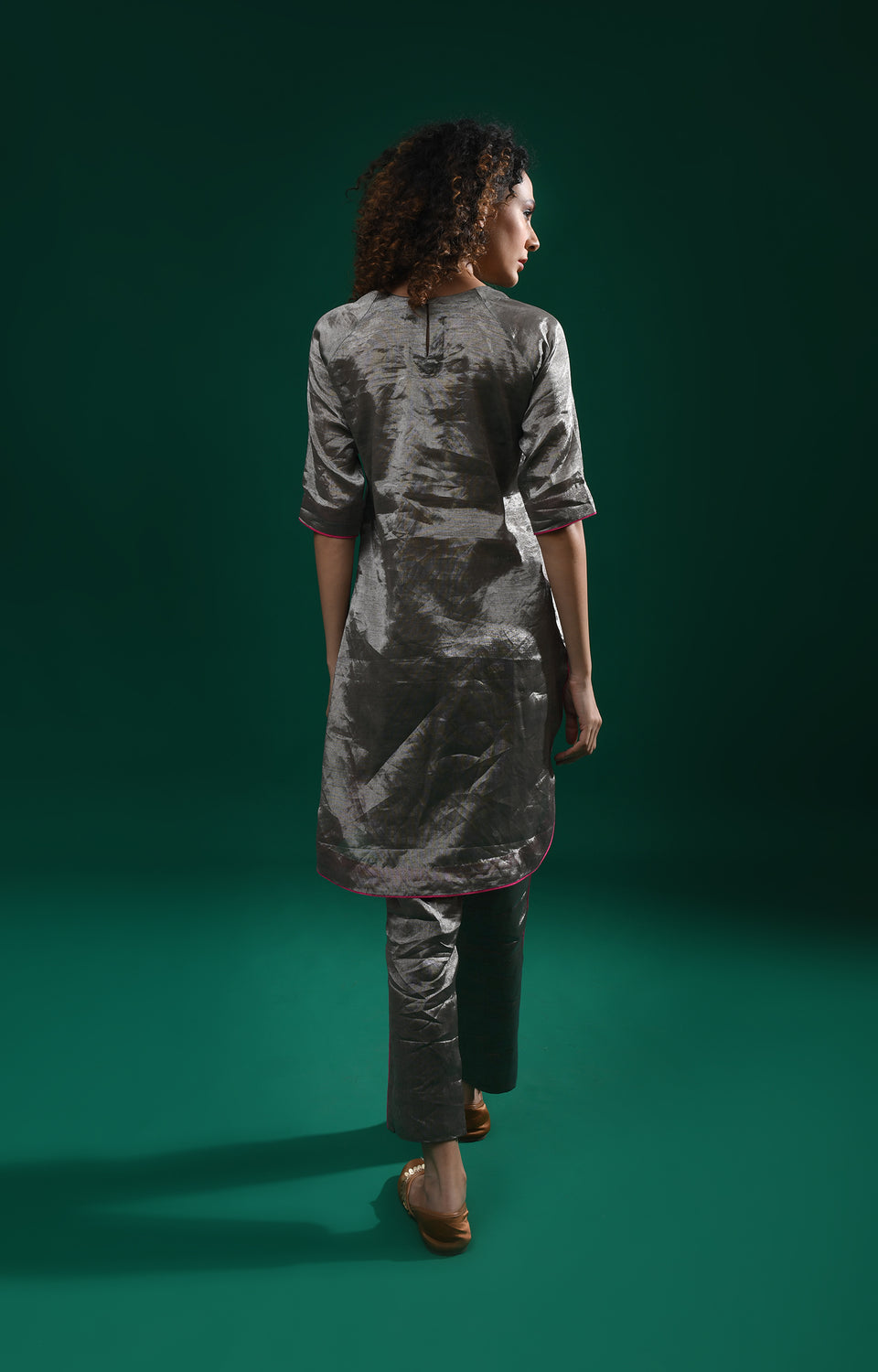 Dark silver short co-ord set with modern festive silhouette for women - Hiranya