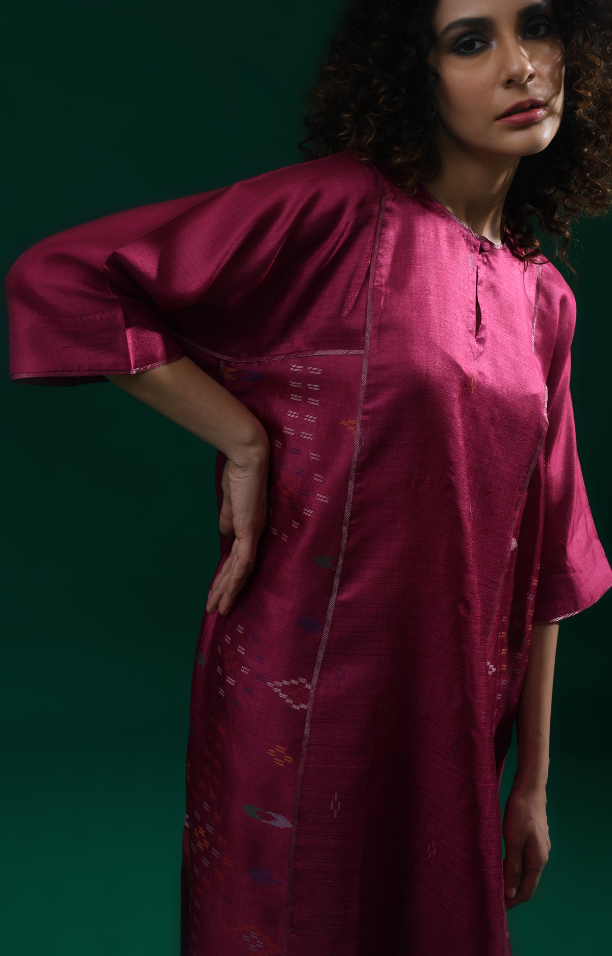 Wine silk Jamdani phiran co-ord set for women - Hiranya