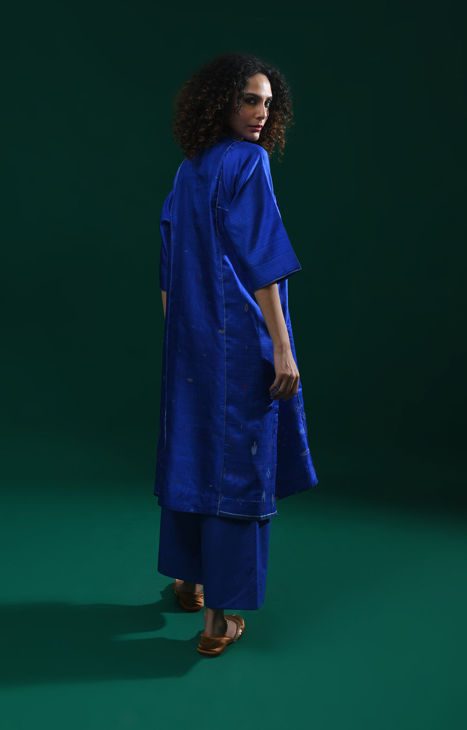 Royal blue silk Jamdani phiran co-ord set for women - Hiranya
