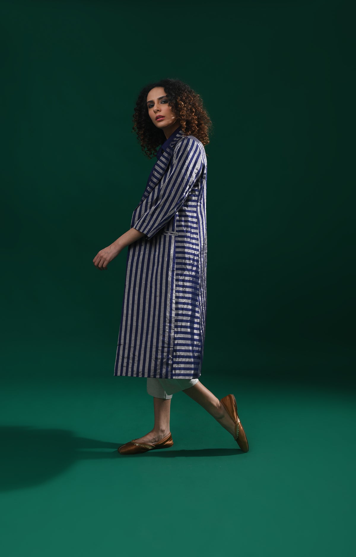 Striped Tissue Jacket Co-Ord (Set of 3)- Navy Blue