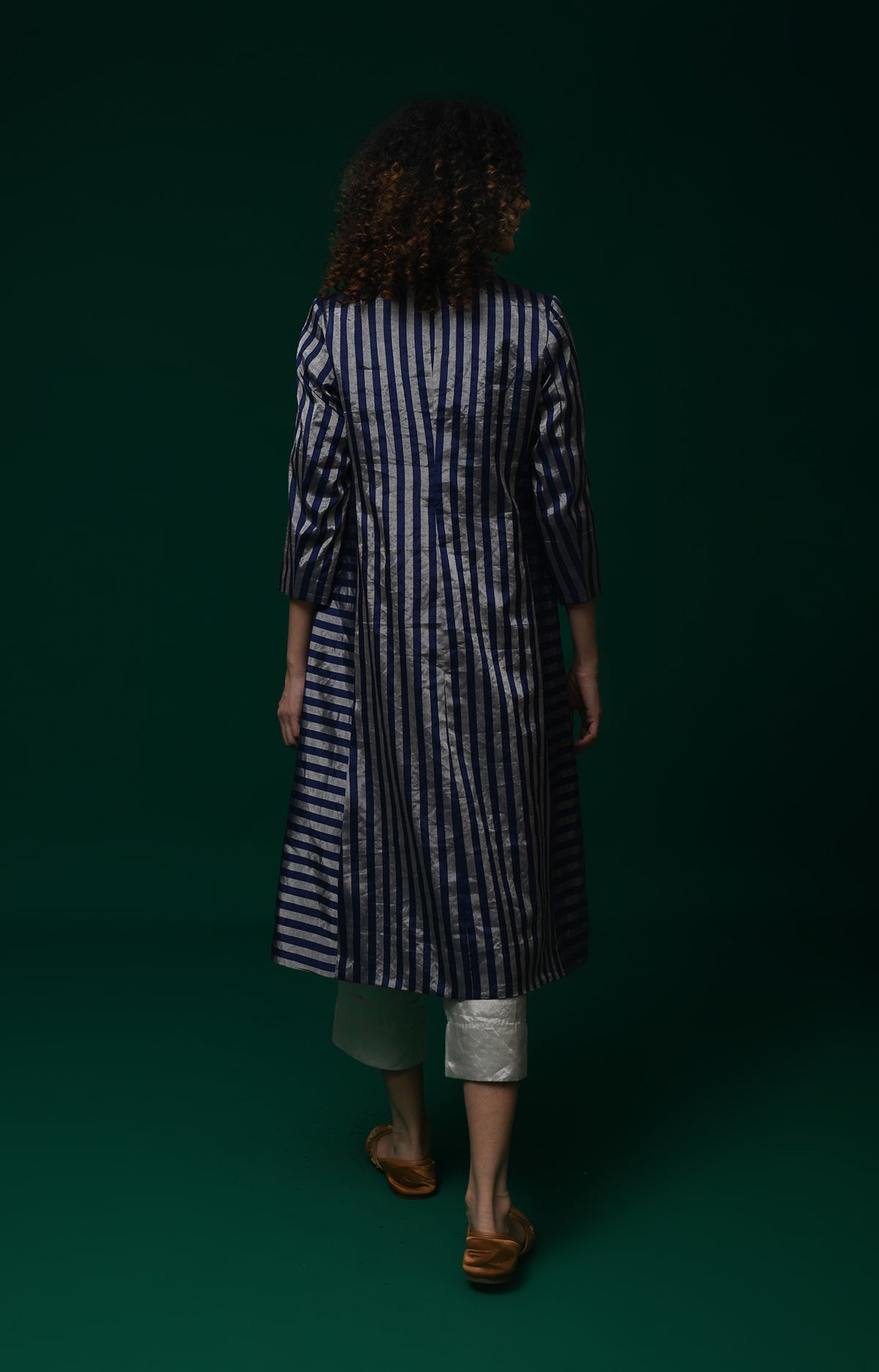 Striped Tissue Jacket Co-Ord (Set of 3)- Navy Blue