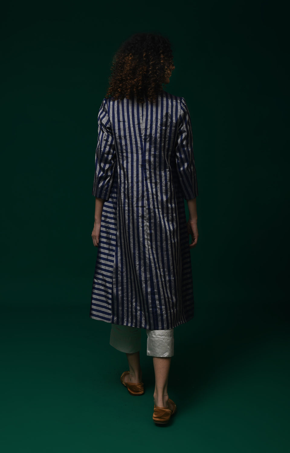 Striped Tissue Jacket Co-Ord (Set of 3)- Navy Blue