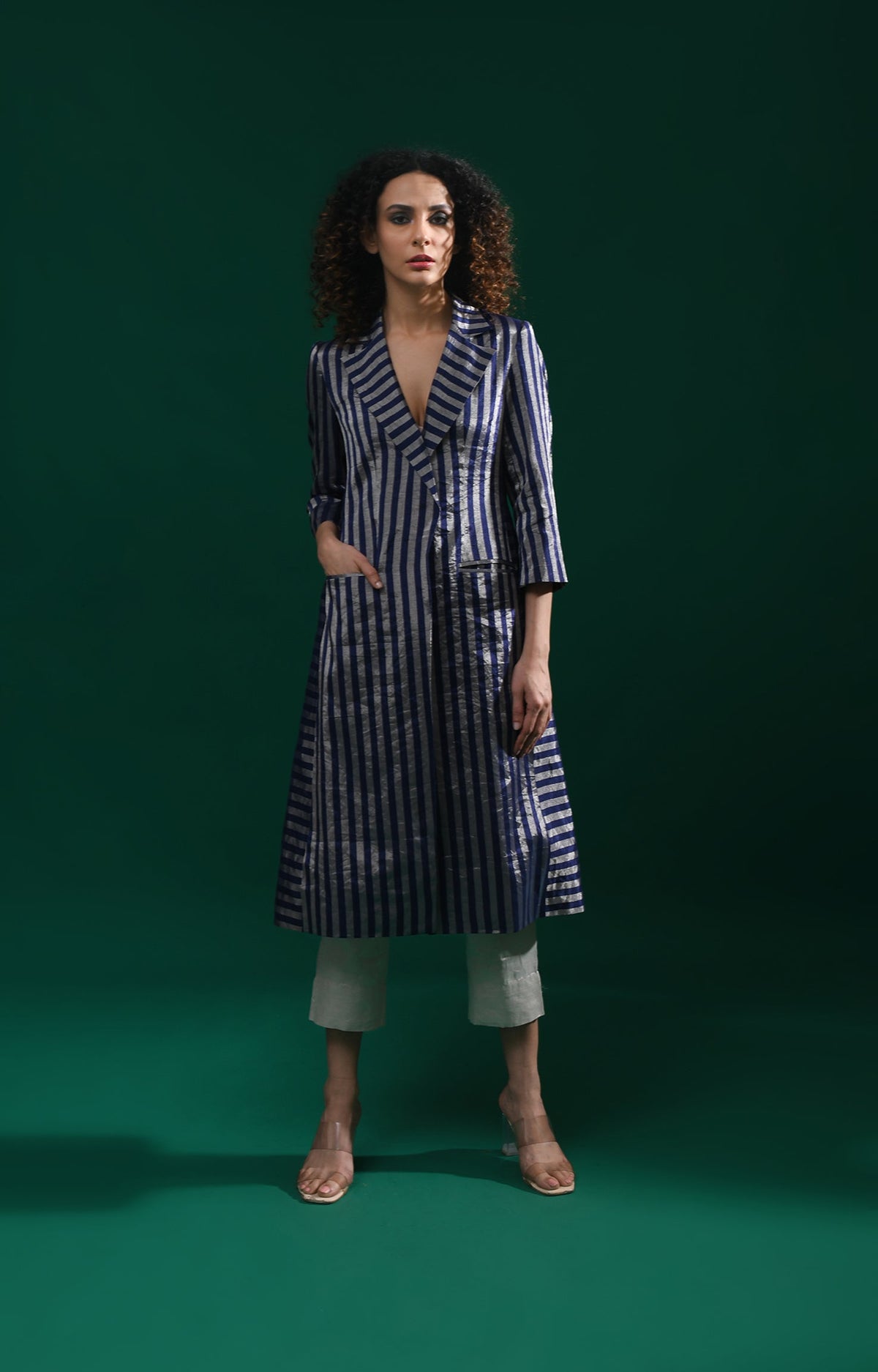Striped Tissue Jacket- Navy Blue