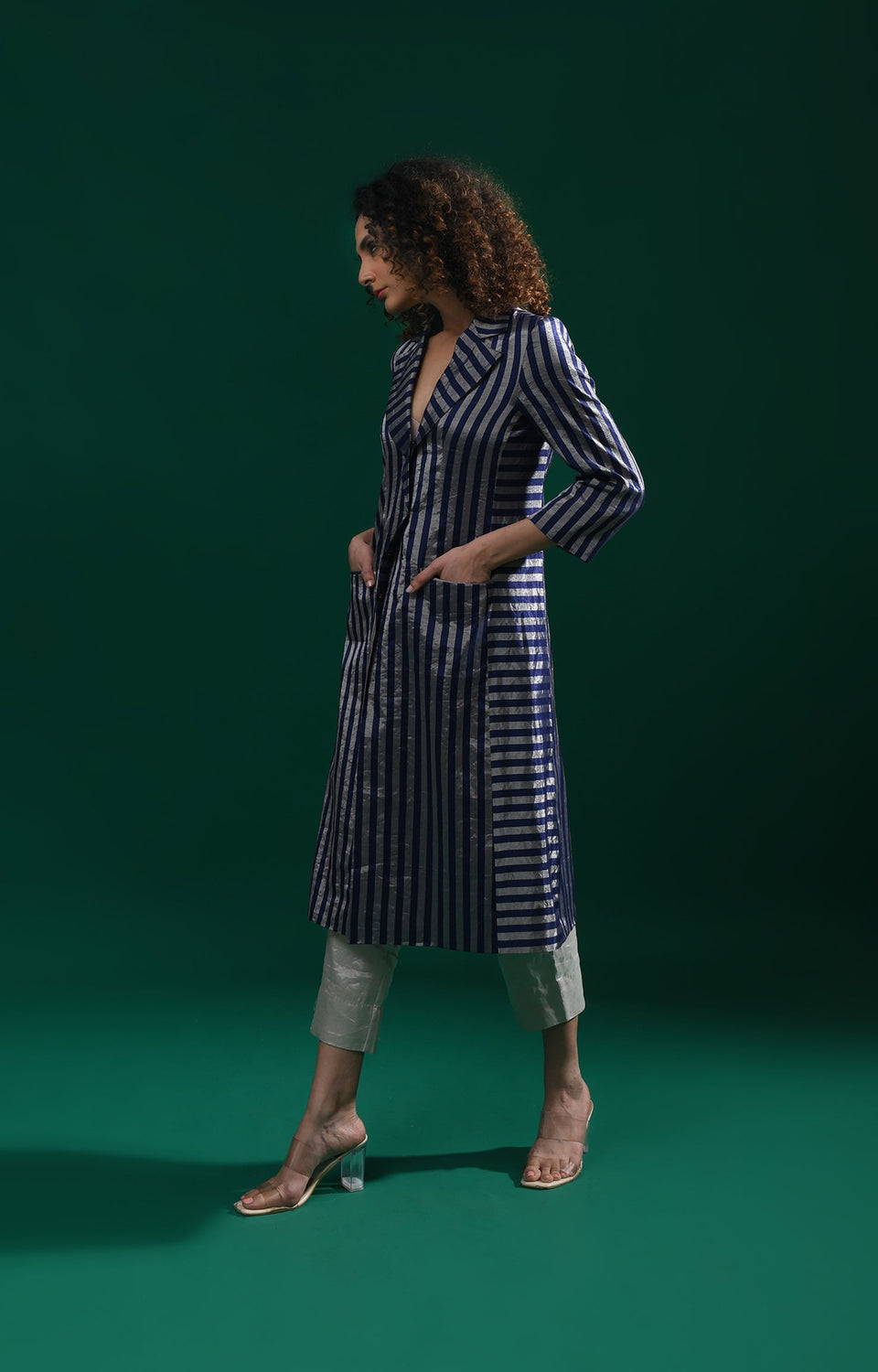 Striped Tissue Jacket- Navy Blue