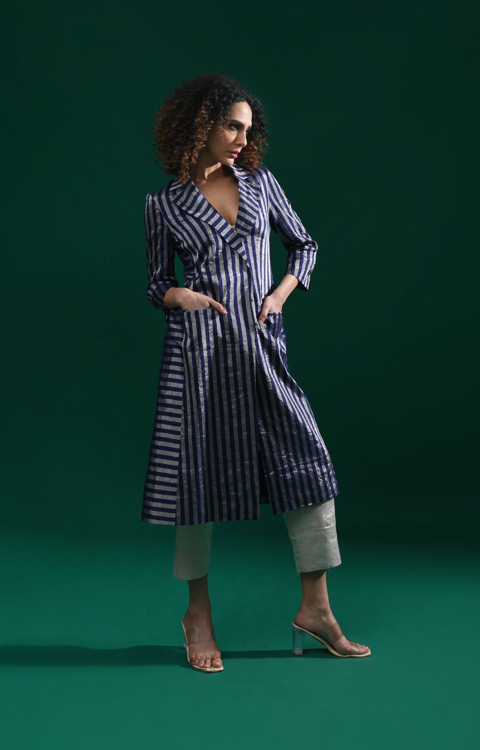 Striped Tissue Jacket- Navy Blue