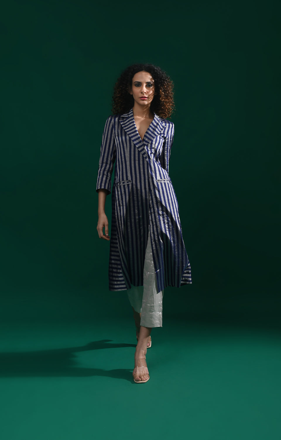 Striped Tissue Jacket Co-Ord (Set of 2)- Navy Blue