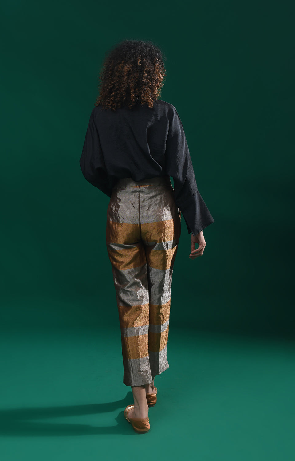 Straight Cut Tissue Trouser- Gold & Grey
