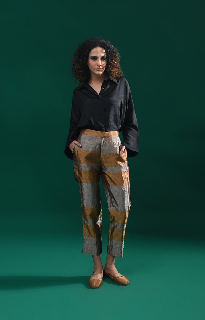 Straight Cut Tissue Trouser- Gold & Grey