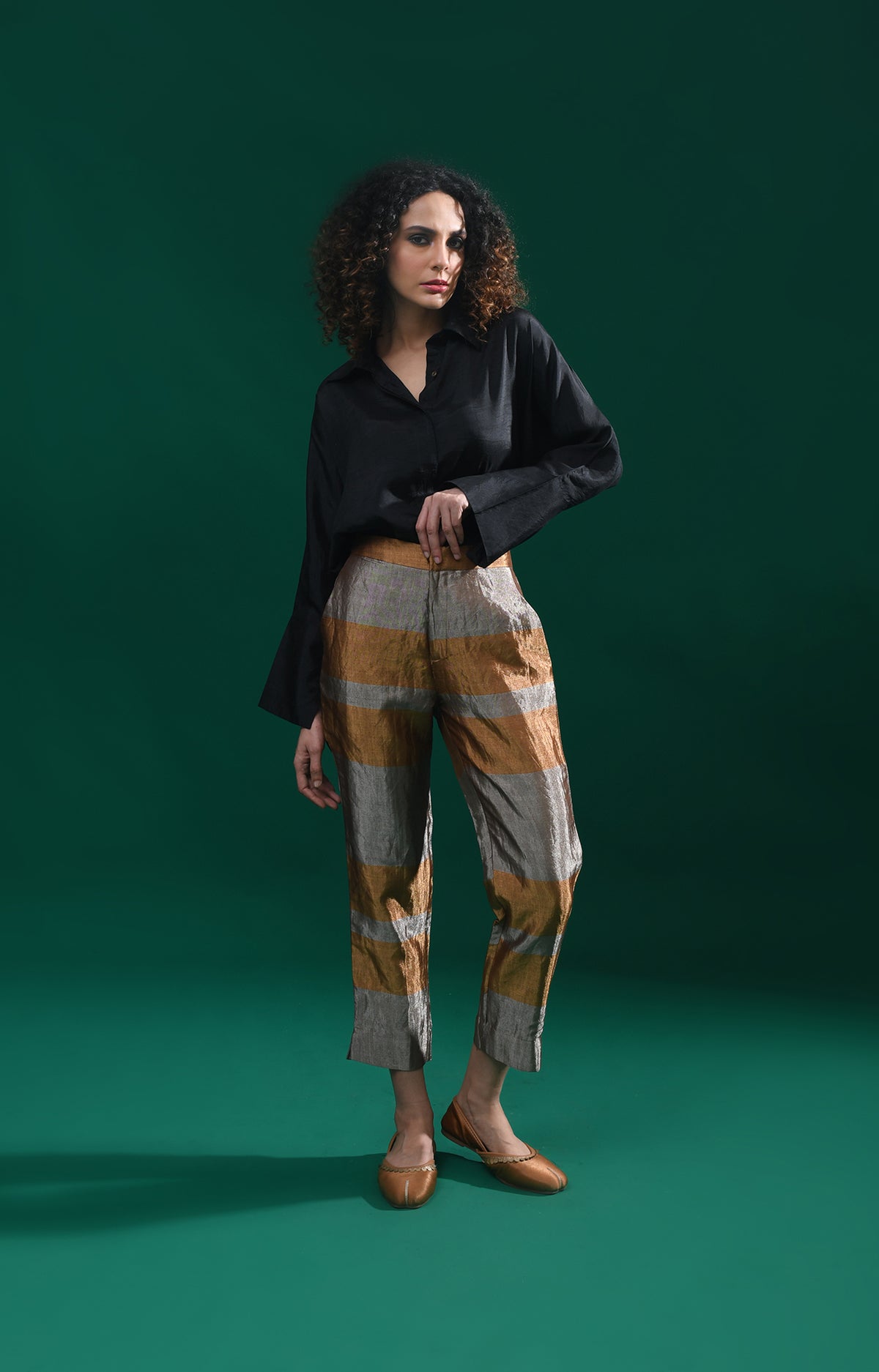 Straight Cut Tissue Trouser- Gold & Grey
