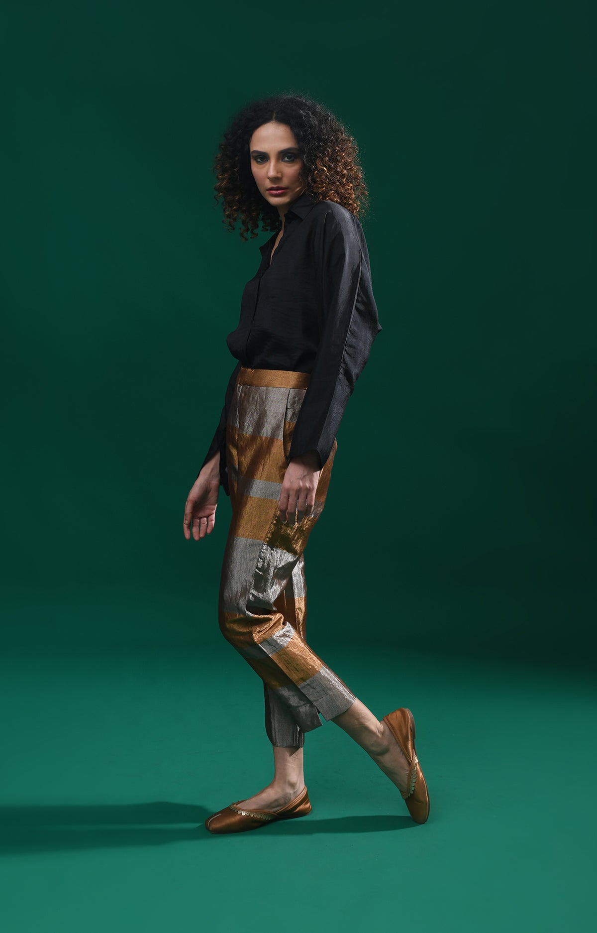 Straight Cut Tissue Trouser- Gold & Grey