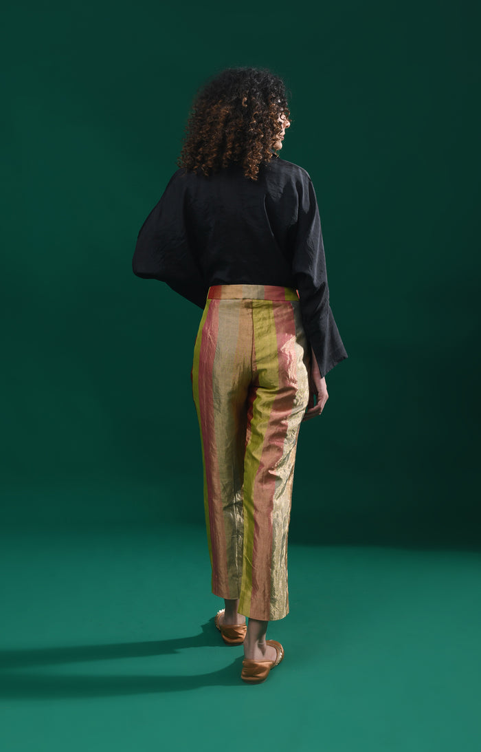 Pink striped tissue Straight cut trouser for women - Hiranya