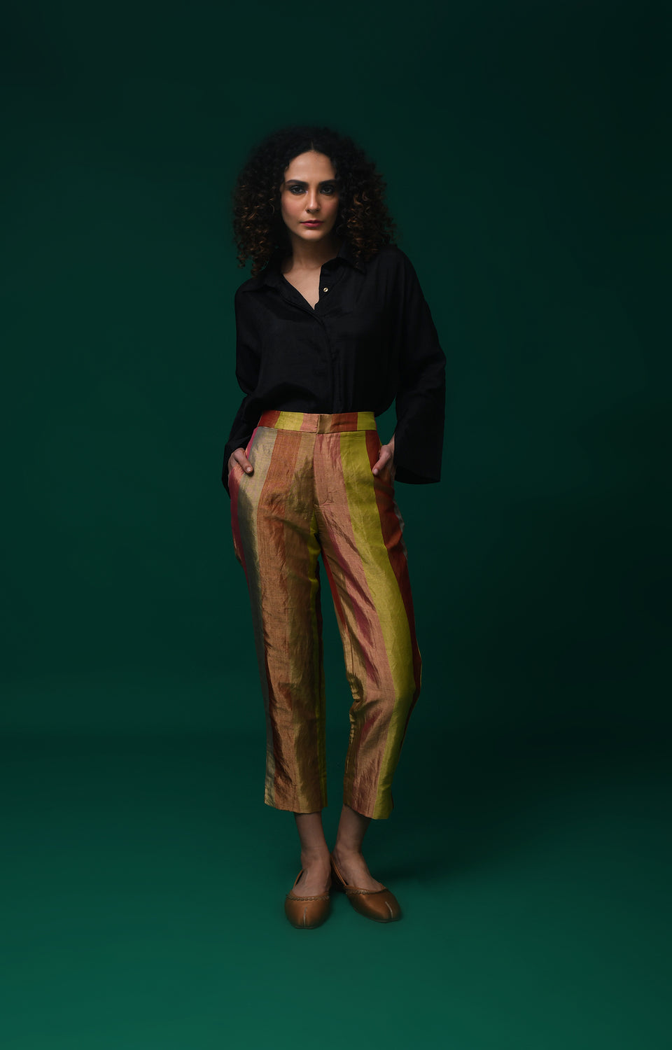 Pink striped tissue Straight cut trouser for women - Hiranya