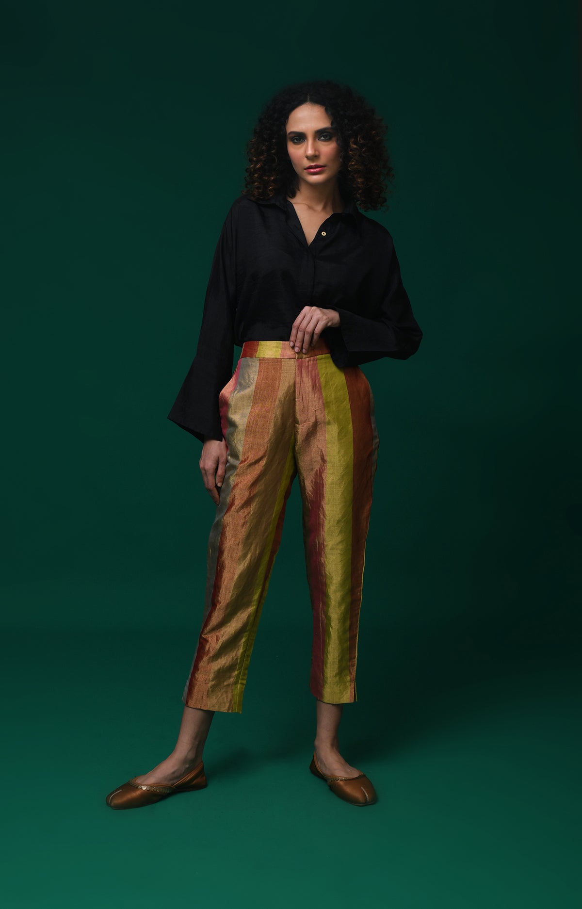 Pink striped tissue Straight cut trouser for women - Hiranya