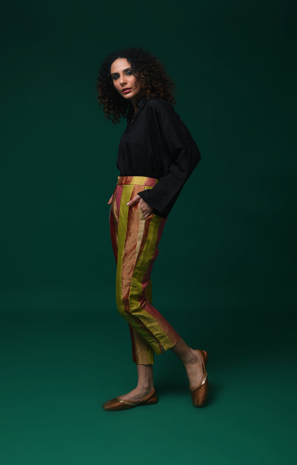 Pink striped tissue Straight cut trouser for women - Hiranya