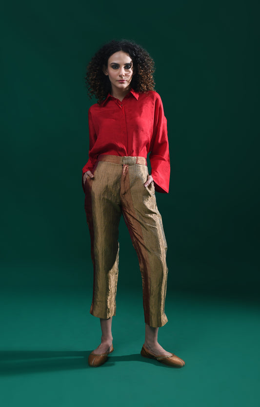Straight Cut Tissue Trouser- Red & Olive