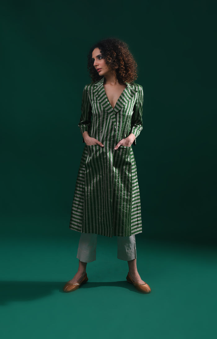 Striped Tissue Jacket Co-Ord (Set of 2)- Emerald and Silver