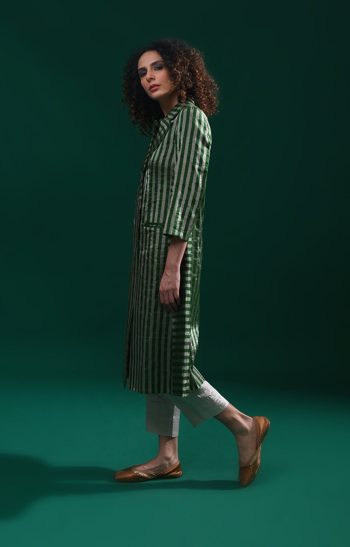 Striped Tissue Jacket- Emerald