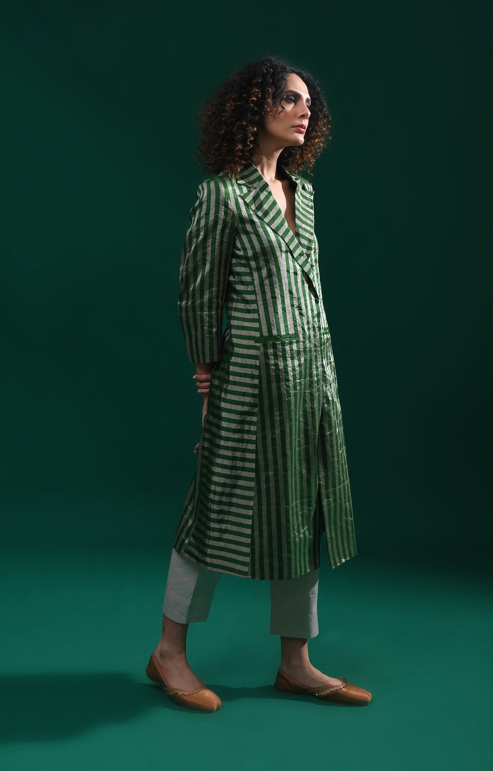 Striped Tissue Jacket- Emerald