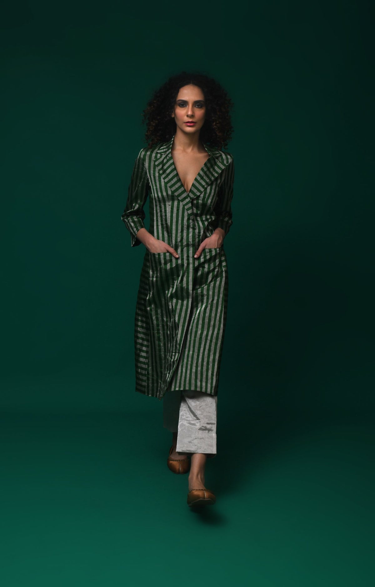 Striped Tissue Jacket- Emerald