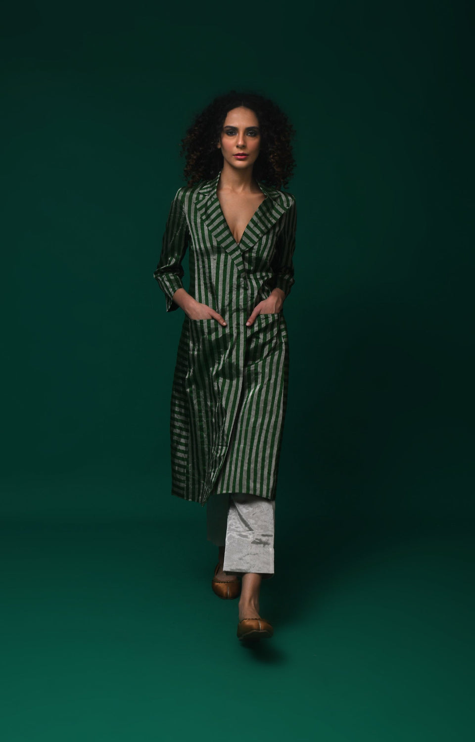 Striped Tissue Jacket- Emerald