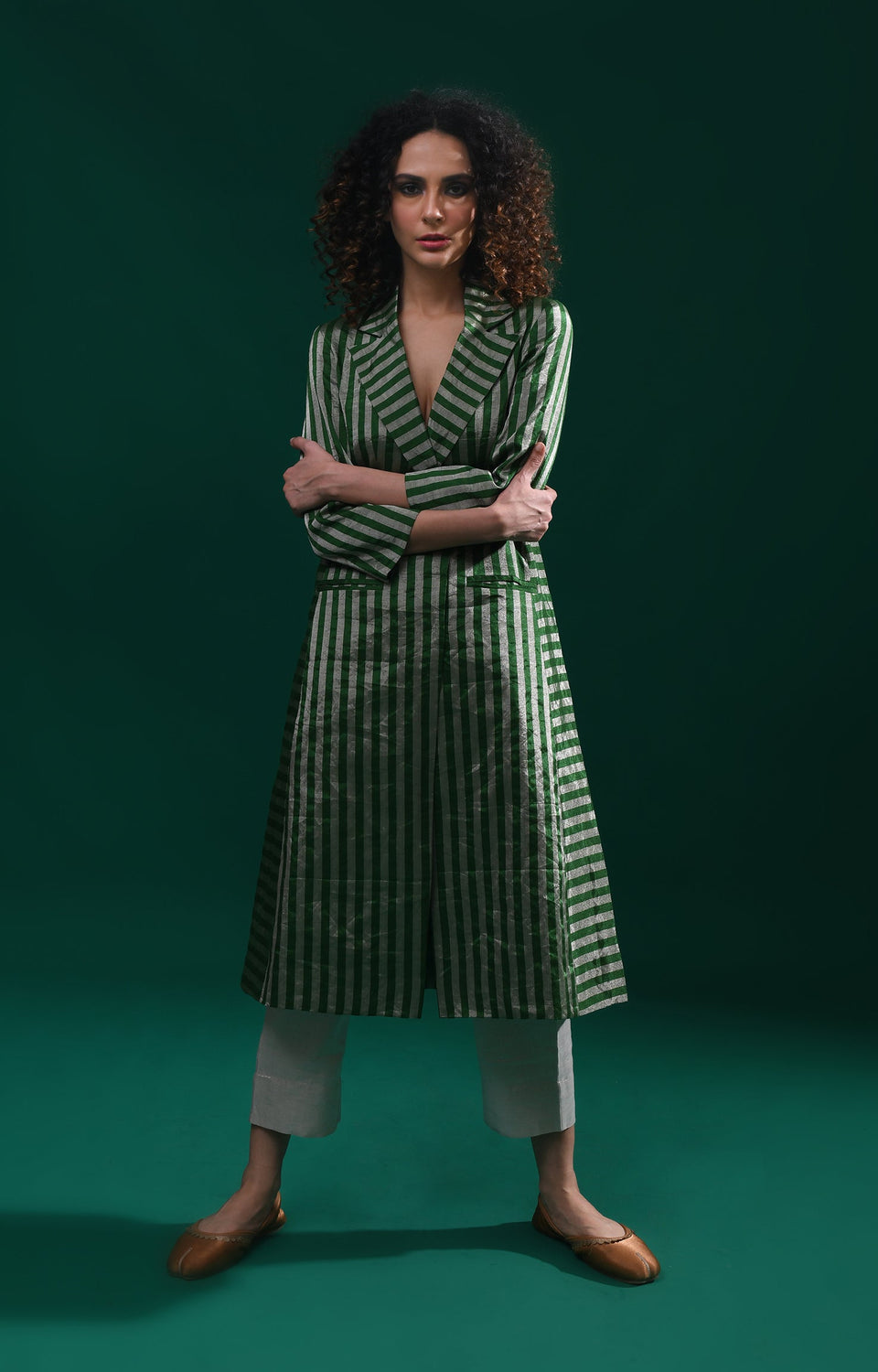 Striped Tissue Jacket- Emerald
