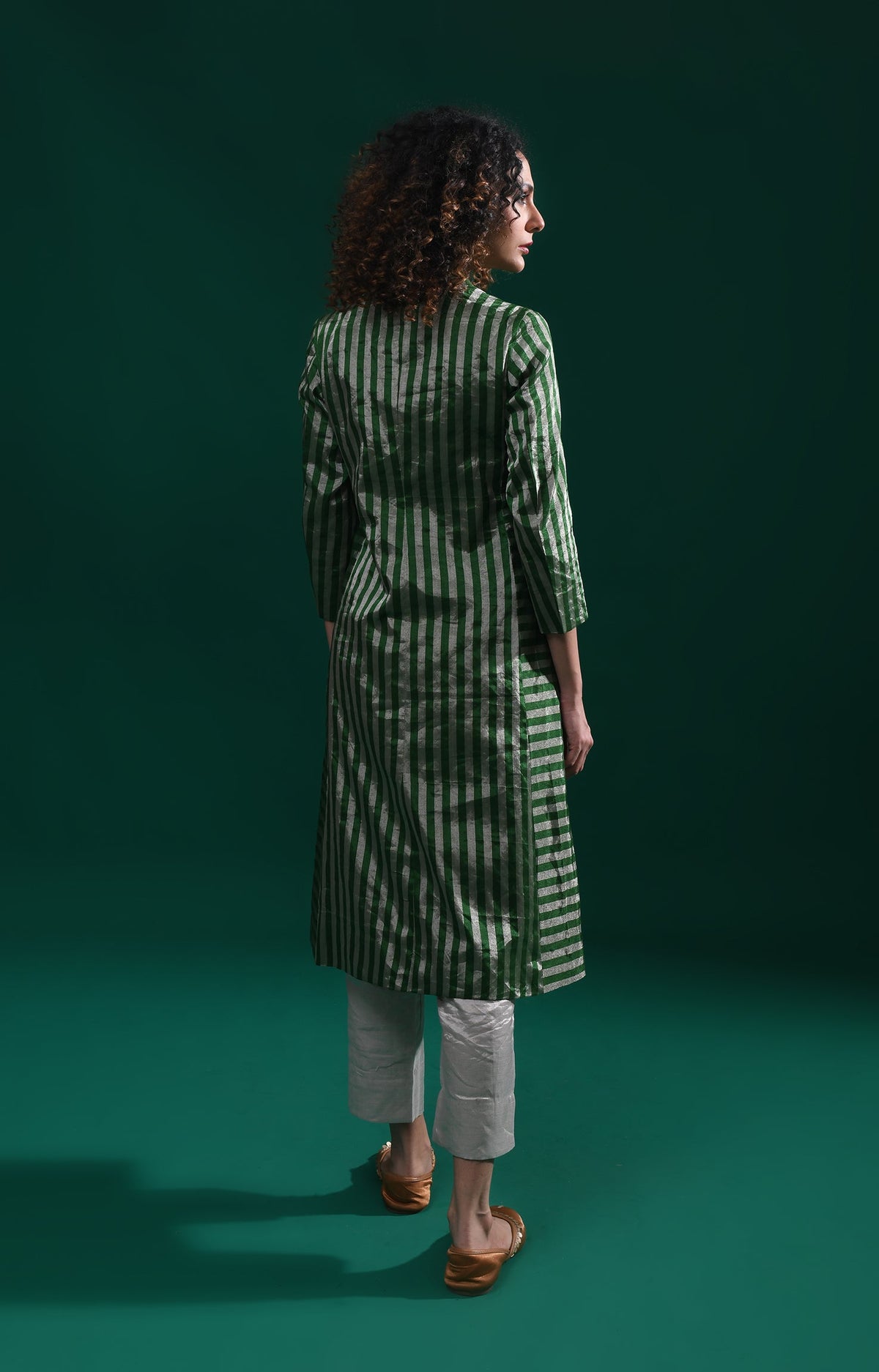 Striped Tissue Jacket- Emerald