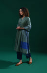 Bangalore Silk Plaid Co-Ord Set with Silk Jamdani Dupatta (Set of 3)- Green & Blue