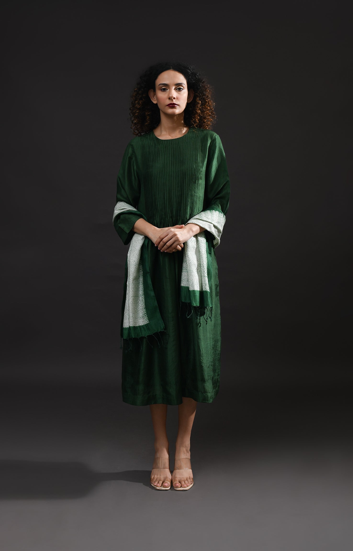 Green mulberry silk dress for women – Midi dresses