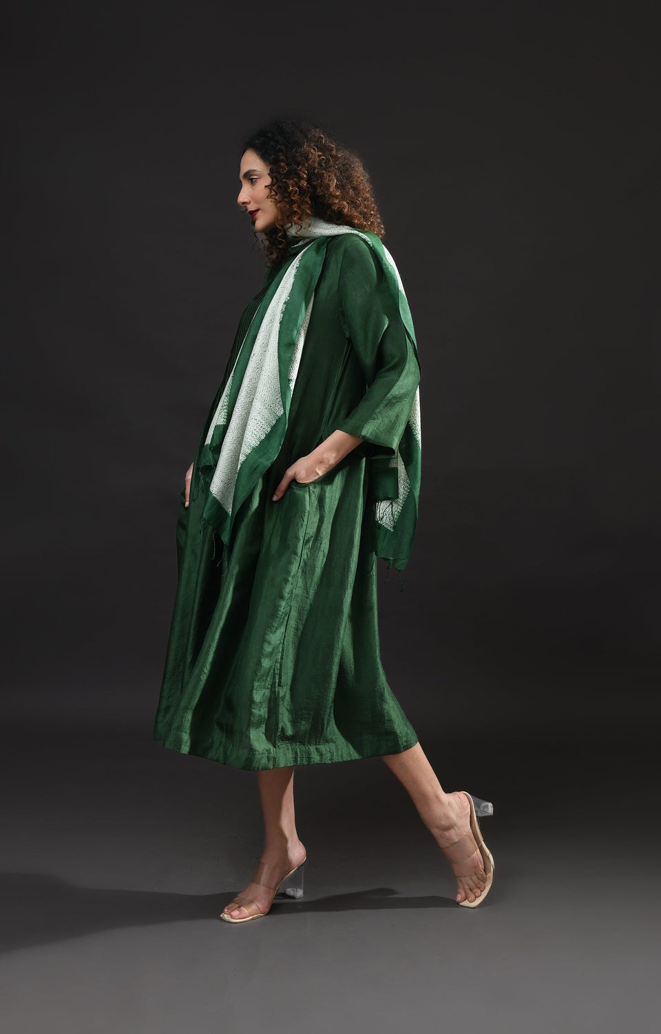 Moss green mulberry silk pintuck dress for women – silk dresses