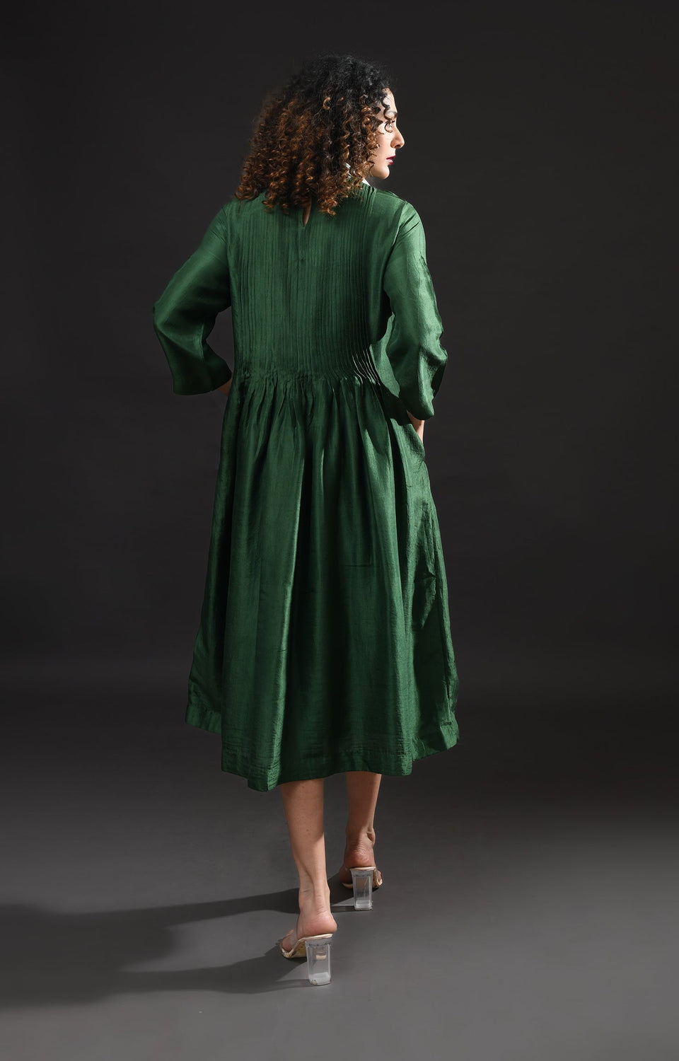 mulberry silk dress Pintucks Mulberry Silk Dress- Moss Green XXL / Green