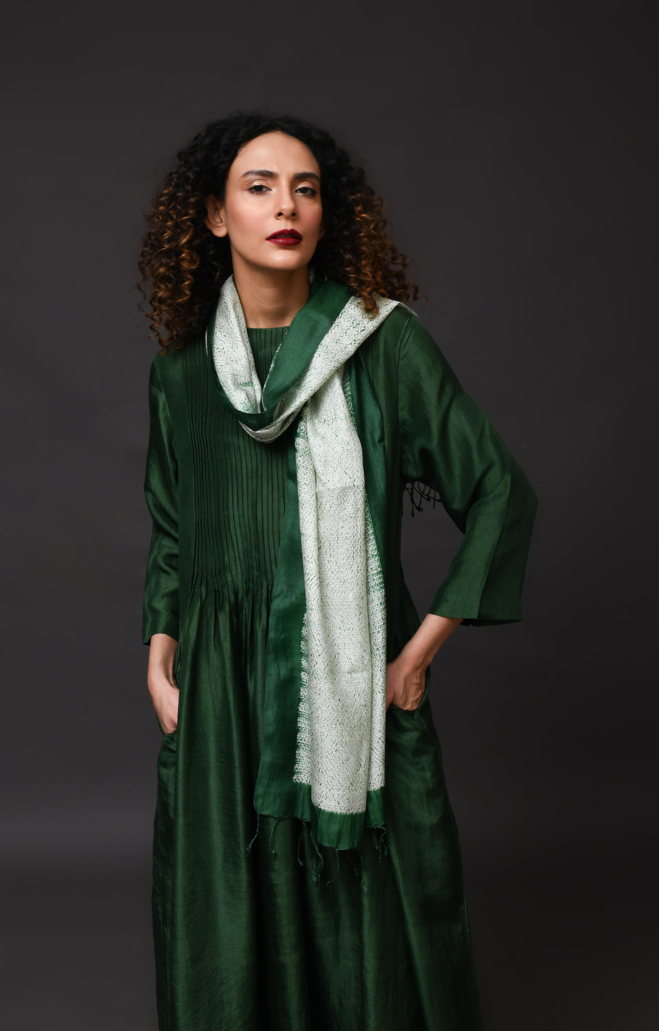 Green mulberry silk dress for women – Midi dresses