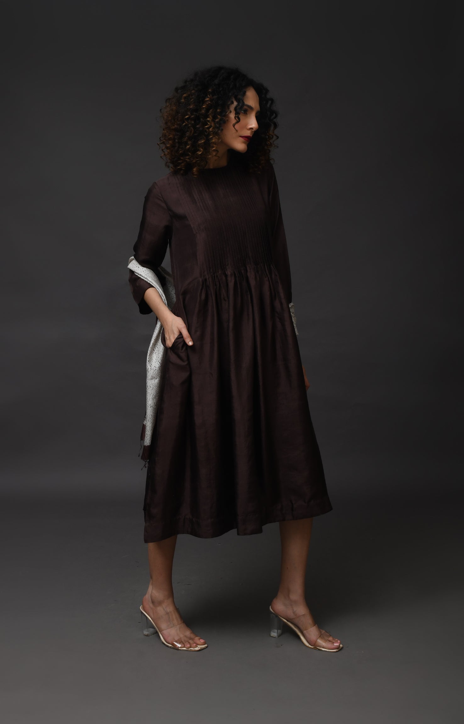 Brown mulberry silk A-line dress for women – Silk dresses