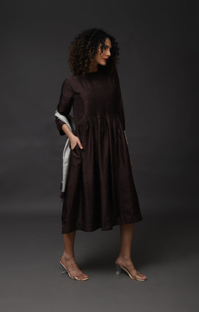 Brown mulberry silk A-line dress for women – Silk dresses