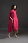 Back Gather Mulberry Silk Kurta Set with Striped Tissue Dupatta (Set of 3)- Wine