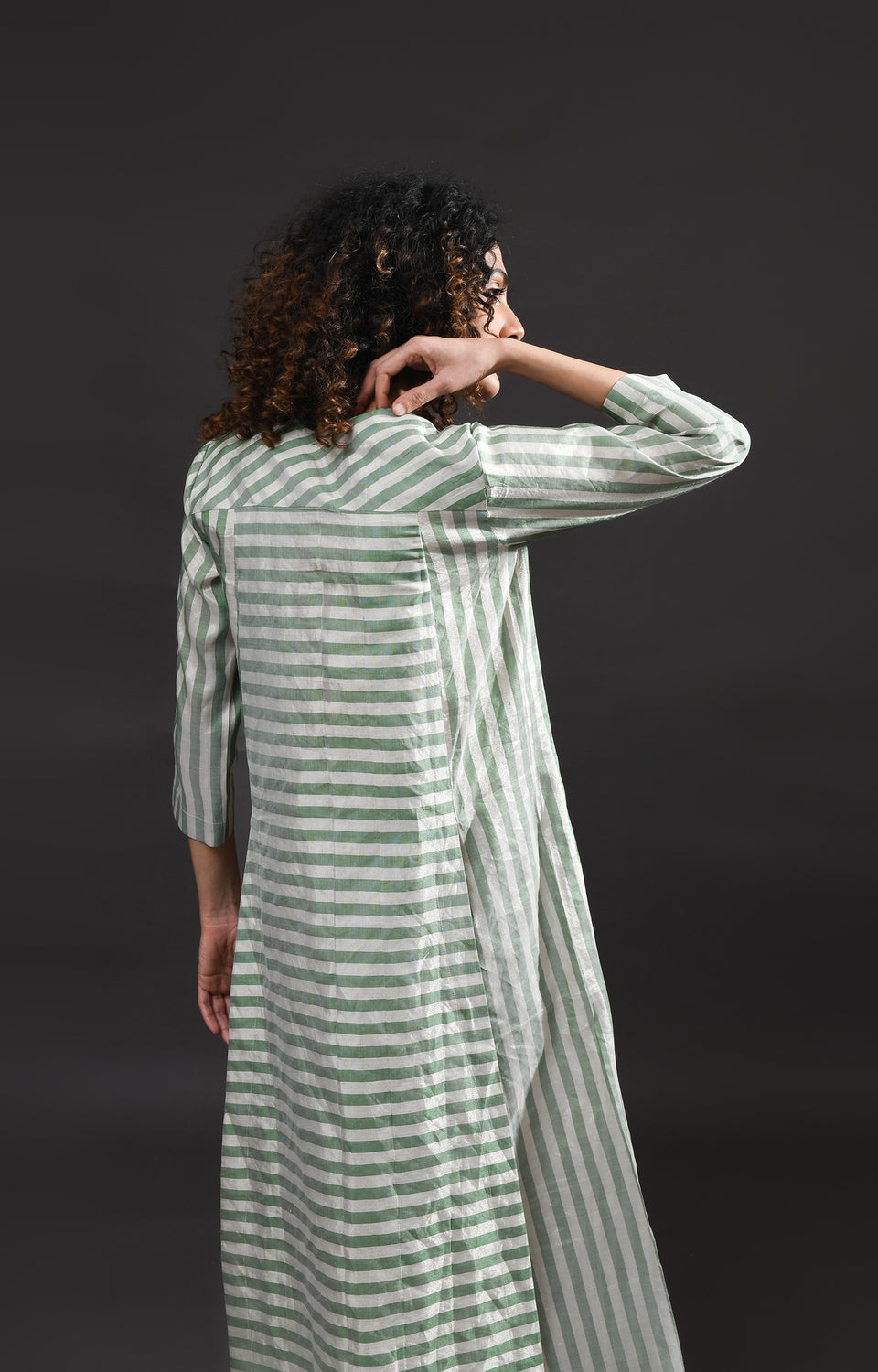 Silver green striped tissue front slit back panel co-ord set