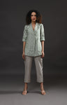 Striped Tissue Blazer Co-Ord (Set of 2)- Silver and Green