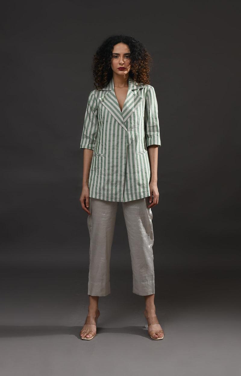 Striped Tissue Blazer- Silver and Green