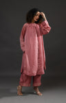 Neck Gather Metallic Dots Chanderi Co-Ord (Set of 2)- Rose Pink