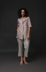 Striped Tissue Blazer Co-Ord (Set of 2)- Silver and Pink