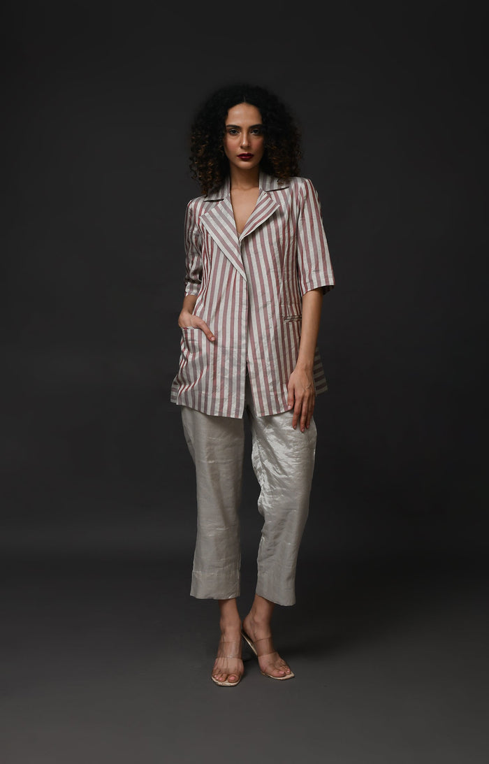 Striped Tissue Blazer- Silver and Pink