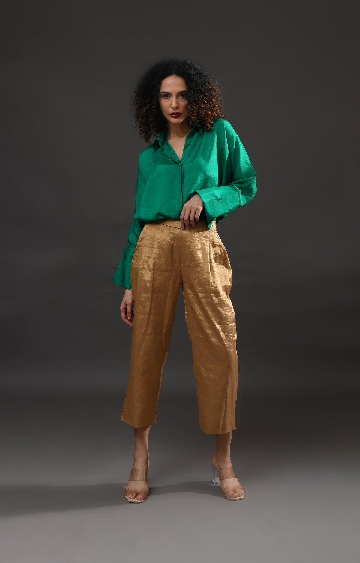 Straight Cut Tissue Trouser- Gold