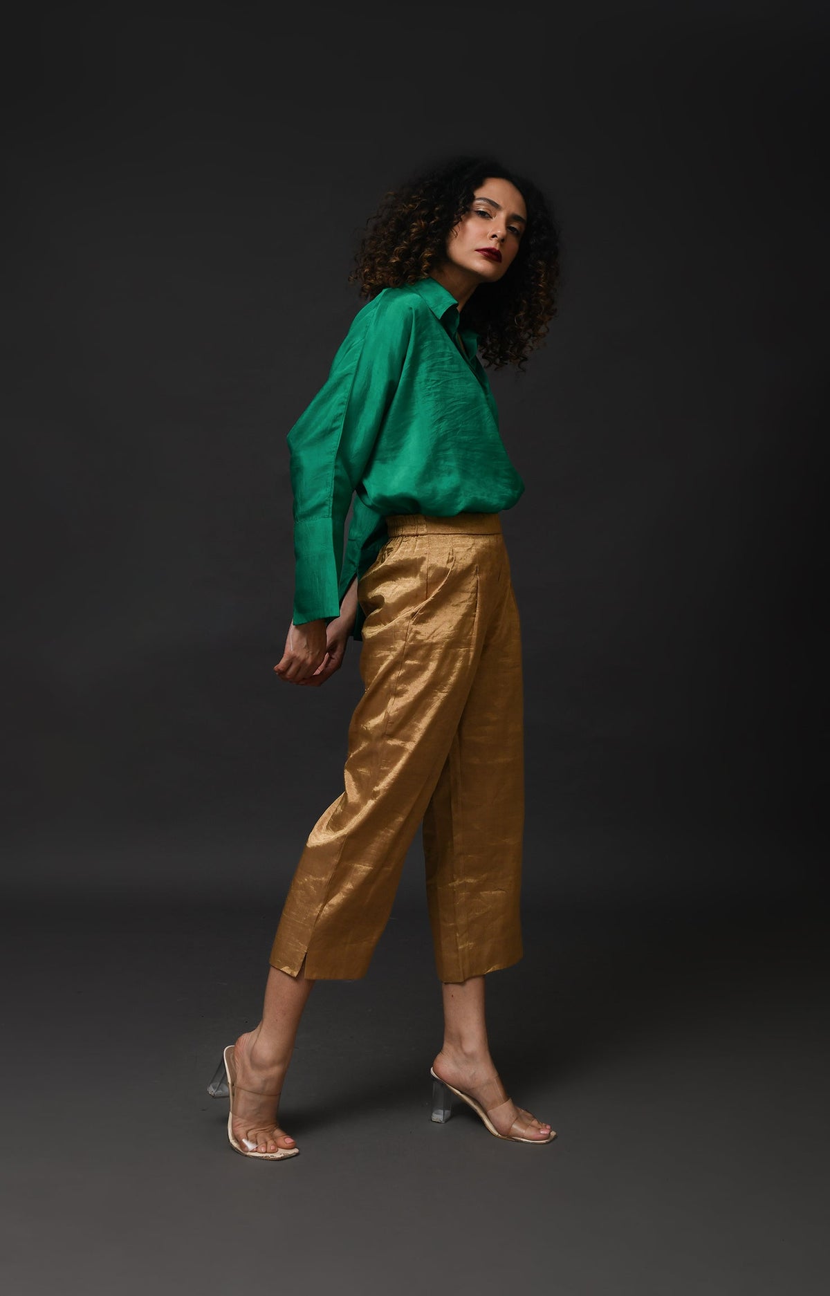 Straight Cut Tissue Trouser- Gold