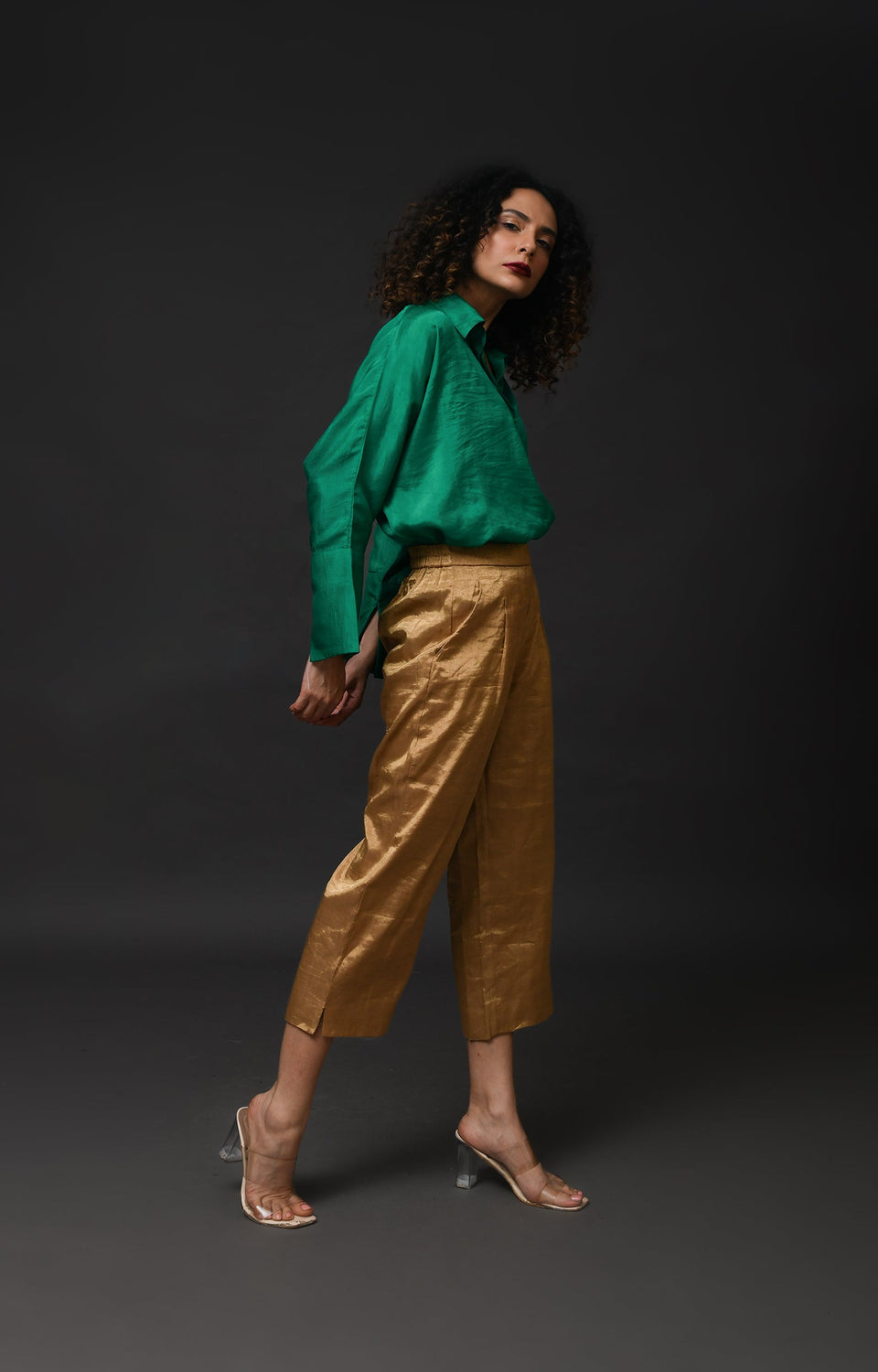 Straight Cut Tissue Trouser- Gold