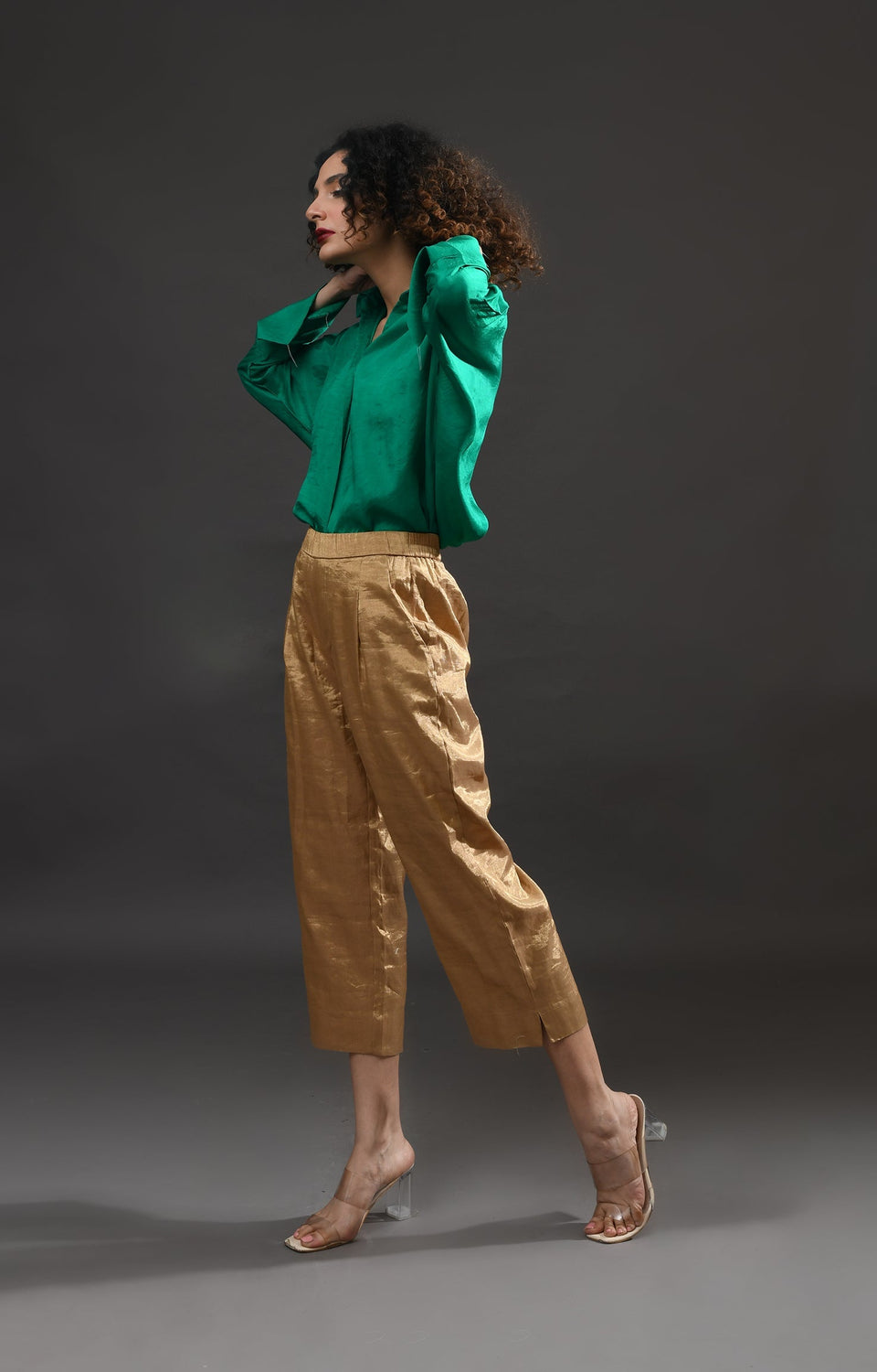Straight Cut Tissue Trouser- Gold